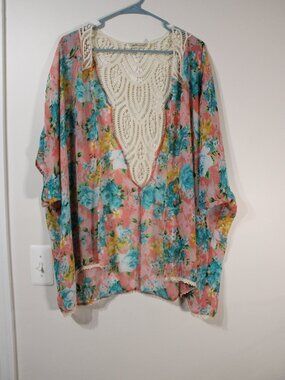 Womens Liberty Love Floral Crochet Lace Kimono/Sheer Cardigan or Beach Coverup